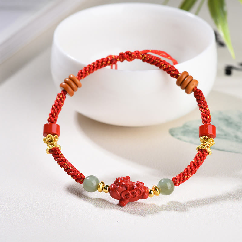Buddha Stones Bracelet de bénédiction en jade Hetian rouge et cinabre, année du Cheval - image 2