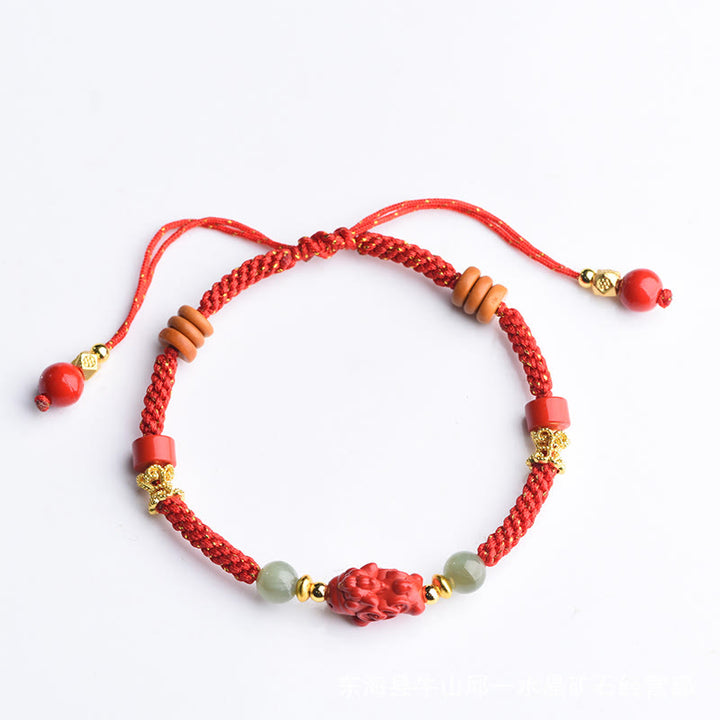Buddha Stones Bracelet de bénédiction en jade Hetian rouge et cinabre, année du Cheval - image 12