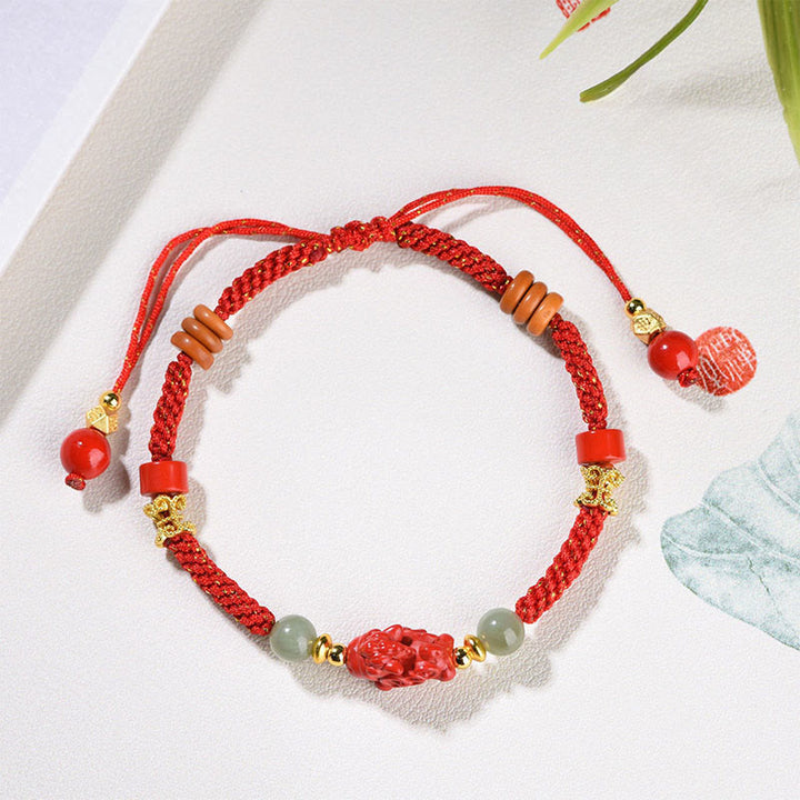 Buddha Stones Bracelet de bénédiction en jade Hetian rouge et cinabre, année du Cheval - image 11