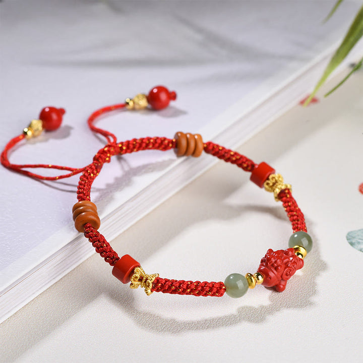Buddha Stones Bracelet de bénédiction en jade Hetian rouge et cinabre, année du Cheval - image 3