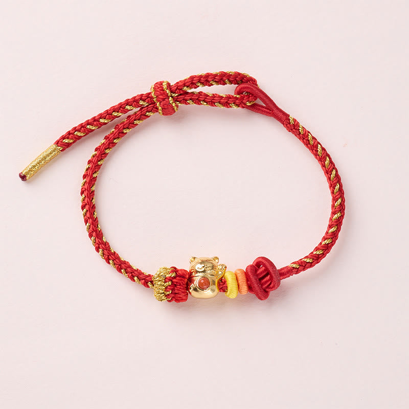 Buddha Stones Bracelet porte-bonheur chat en cuivre et fil rouge - image 1