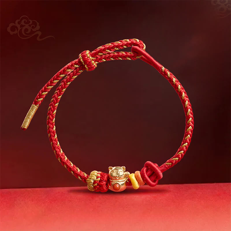 Buddha Stones Bracelet porte-bonheur chat en cuivre et fil rouge - image 2