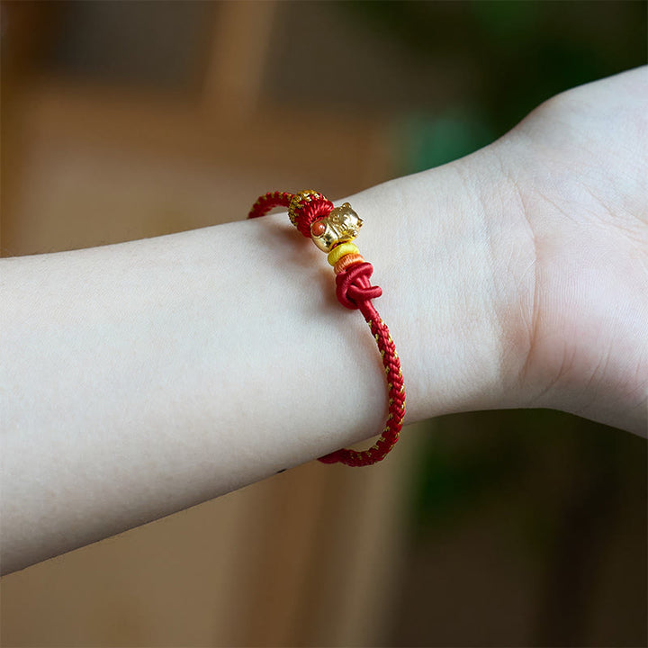 Buddha Stones Bracelet porte-bonheur chat en cuivre et fil rouge - image 3
