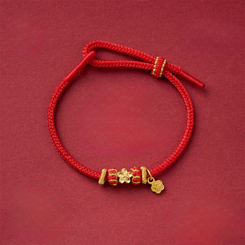 Buddha Stones Bracelet porte-bonheur Om Mani Padme Hum Fu en cuivre et fil rouge - Bracelet en fil rouge cuivré à fleurs de pêcher (Tour de poignet : 13-25 cm) - image 12