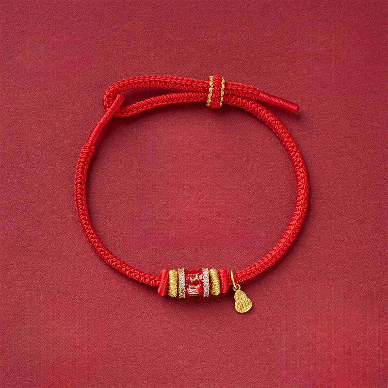 Buddha Stones Bracelet porte-bonheur Om Mani Padme Hum Fu en cuivre et fil rouge - Cordon rouge cuivré Om Mani Padme Hum (Tour de poignet : 13-25 cm) - image 0