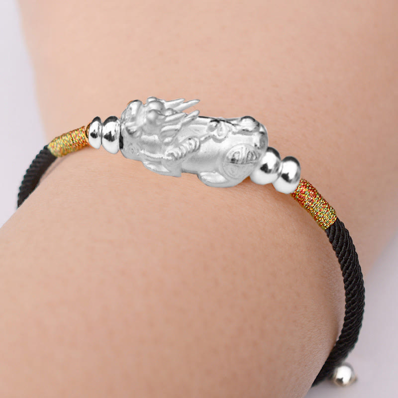 Bracelet porte-bonheur PiXiu en plaqué or 24 carats avec cordon rouge Buddha Stones - Cordon noir (argenté) (Tour de poignet 12-19 cm) - Argent sterling 999 - image 18