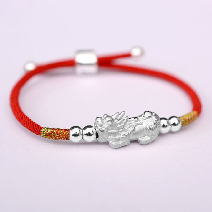 Bracelet porte-bonheur PiXiu en plaqué or 24 carats avec cordon rouge Buddha Stones - Cordon rouge (argenté) (Tour de poignet 12-19 cm) - Argent sterling 999 - image 15