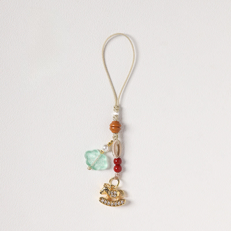 Buddha Stones Décoration de téléphone Liuli porte-bonheur, année du Cheval, cuivre, cinabre, calcédoine bleue, agate rouge, Liuli - Cheval à bascule Zircon - image 11