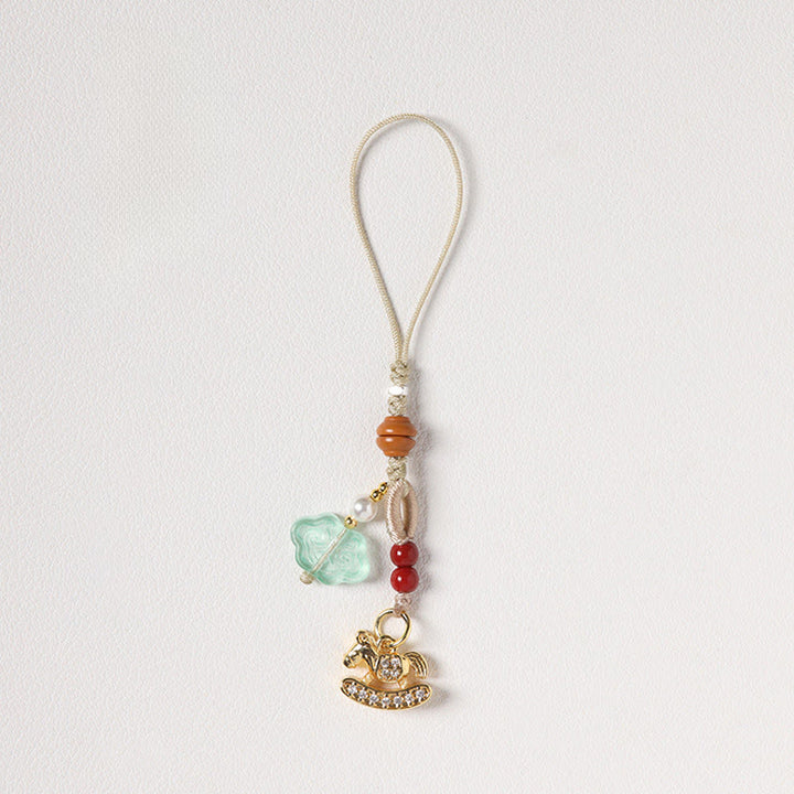 Buddha Stones Décoration de téléphone Liuli porte-bonheur, année du Cheval, cuivre, cinabre, calcédoine bleue, agate rouge, Liuli - Cheval à bascule Zircon - image 11