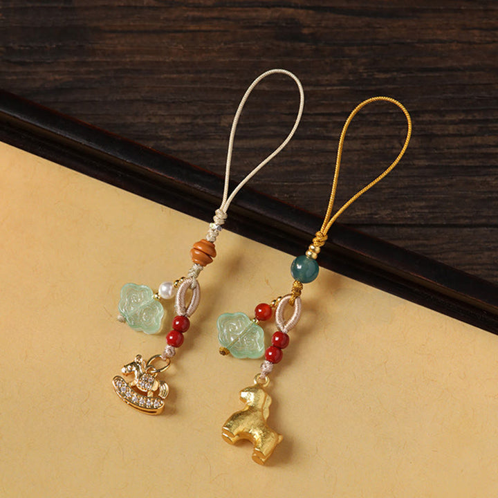 Buddha Stones Décoration de téléphone Liuli porte-bonheur, année du Cheval, cuivre, cinabre, calcédoine bleue, agate rouge, Liuli - image 17