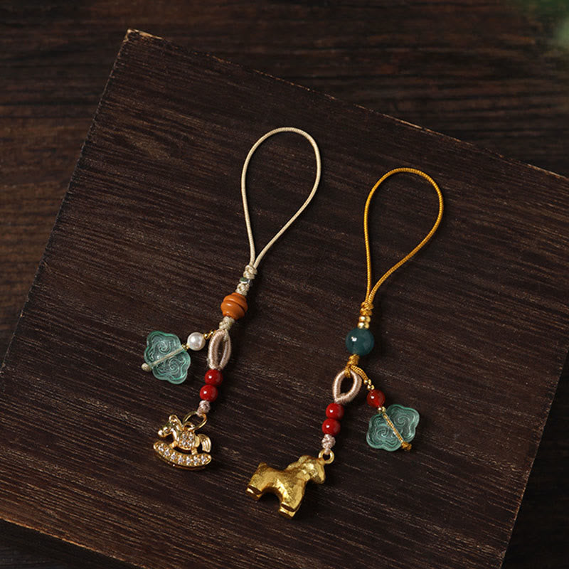 Buddha Stones Décoration de téléphone Liuli porte-bonheur, année du Cheval, cuivre, cinabre, calcédoine bleue, agate rouge, Liuli - image 18