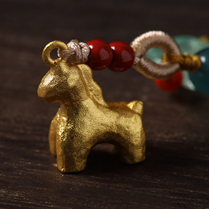 Buddha Stones Décoration de téléphone Liuli porte-bonheur, année du Cheval, cuivre, cinabre, calcédoine bleue, agate rouge, Liuli - image 8