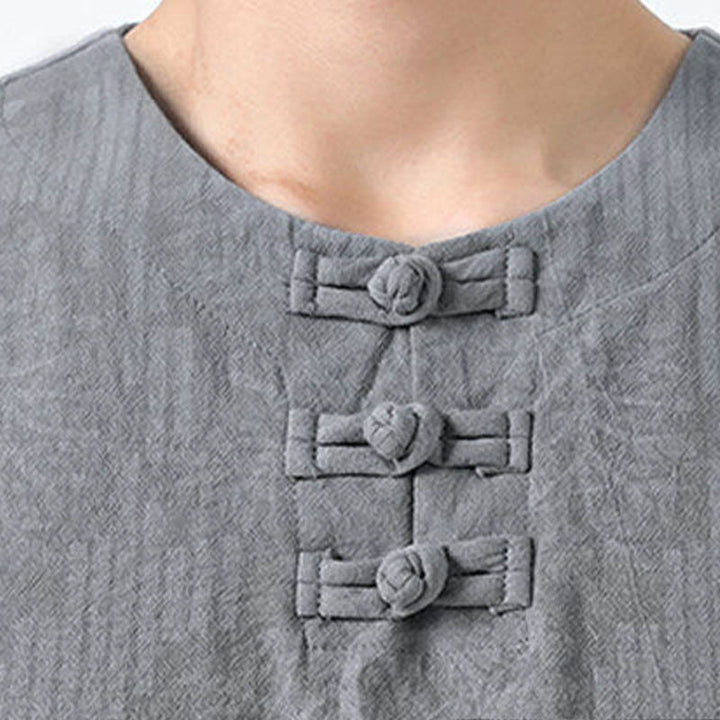 Buddha Stones Chemise en coton à manches courtes et boutons brandebourg, motif fleurs d'été et herbe, style Tang Suit - image 7