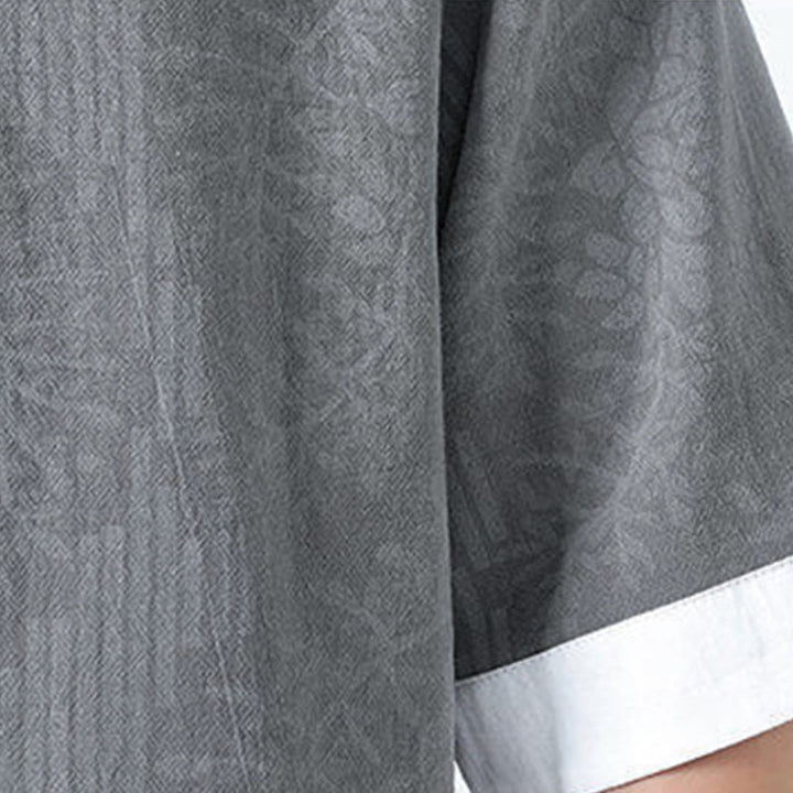 Buddha Stones Chemise en coton à manches courtes et boutons brandebourg, motif fleurs d'été et herbe, style Tang Suit - image 8