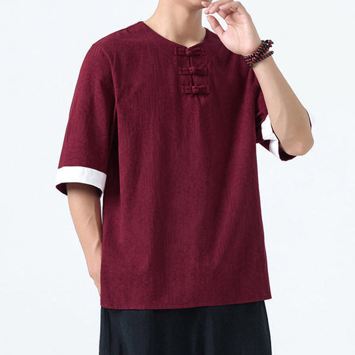 Buddha Stones Chemise en coton à manches courtes et boutons brandebourg, motif fleurs d'été et herbe, style Tang Suit - image 15