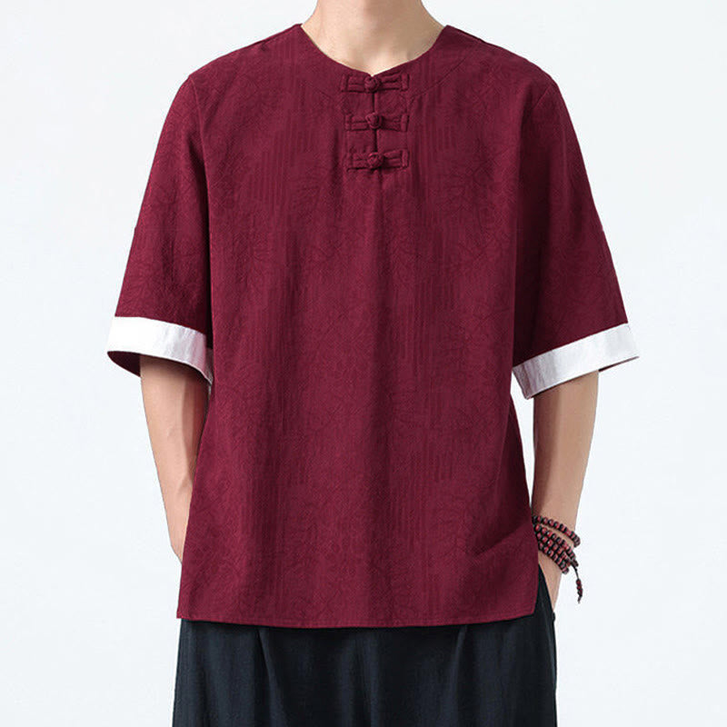 Buddha Stones Chemise en coton à manches courtes et boutons brandebourg, motif fleurs d'été et herbe, style Tang Suit - image 16