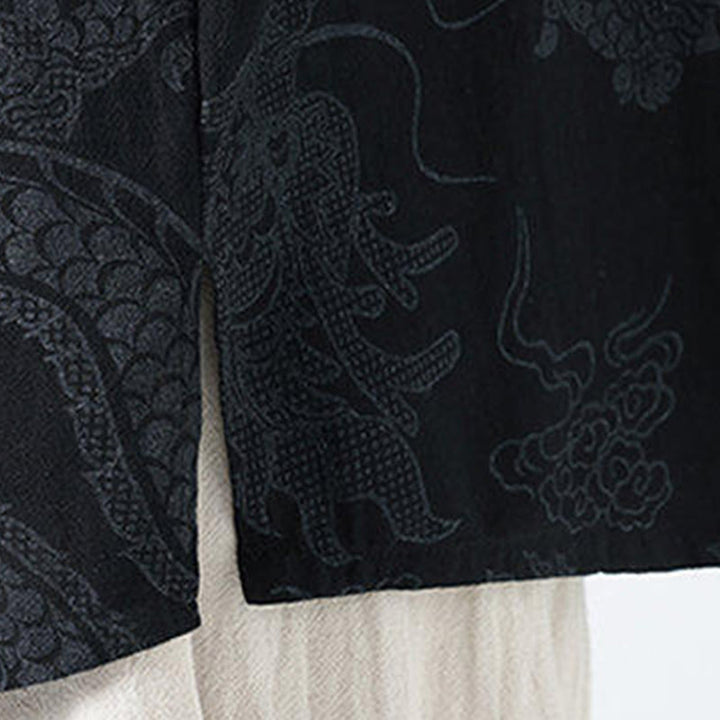 Buddha Stones Chemise en coton à manches courtes et boutons brandebourg, motif nuages ​​porte-bonheur et dragon d'été - image 6