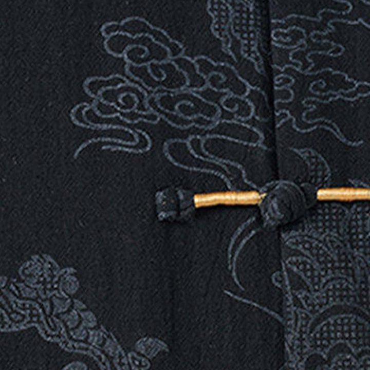 Buddha Stones Chemise en coton à manches courtes et boutons brandebourg, motif nuages ​​porte-bonheur et dragon d'été - image 4