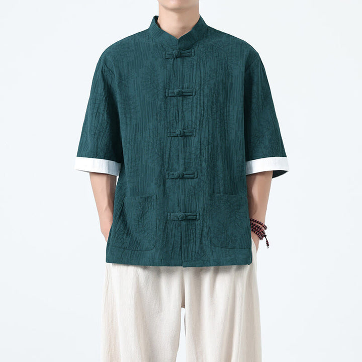 Buddha Stones Chemise Tang Suit pour homme, manches courtes, col brandebourg, en coton, à motif fleurs d'été et herbe, avec poches - image 17