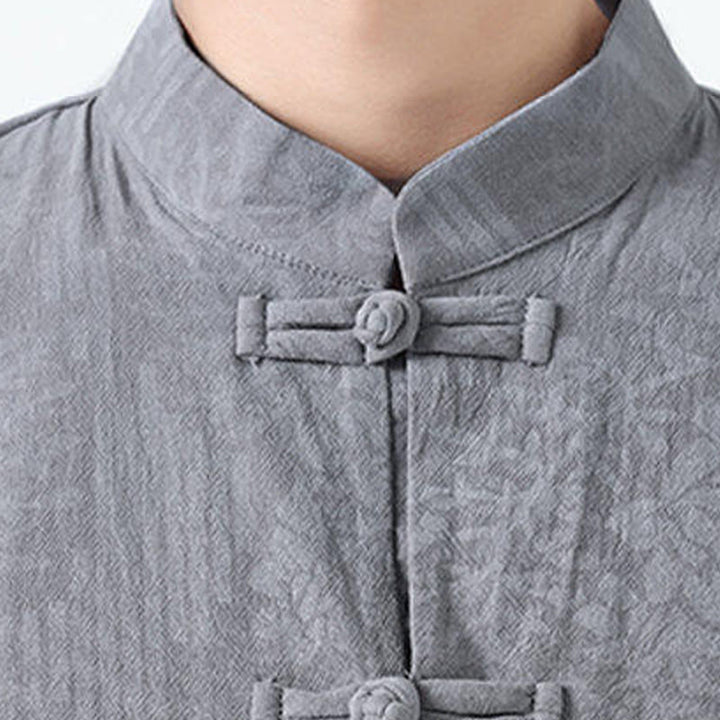 Buddha Stones Chemise Tang Suit pour homme, manches courtes, col brandebourg, en coton, à motif fleurs d'été et herbe, avec poches - image 7