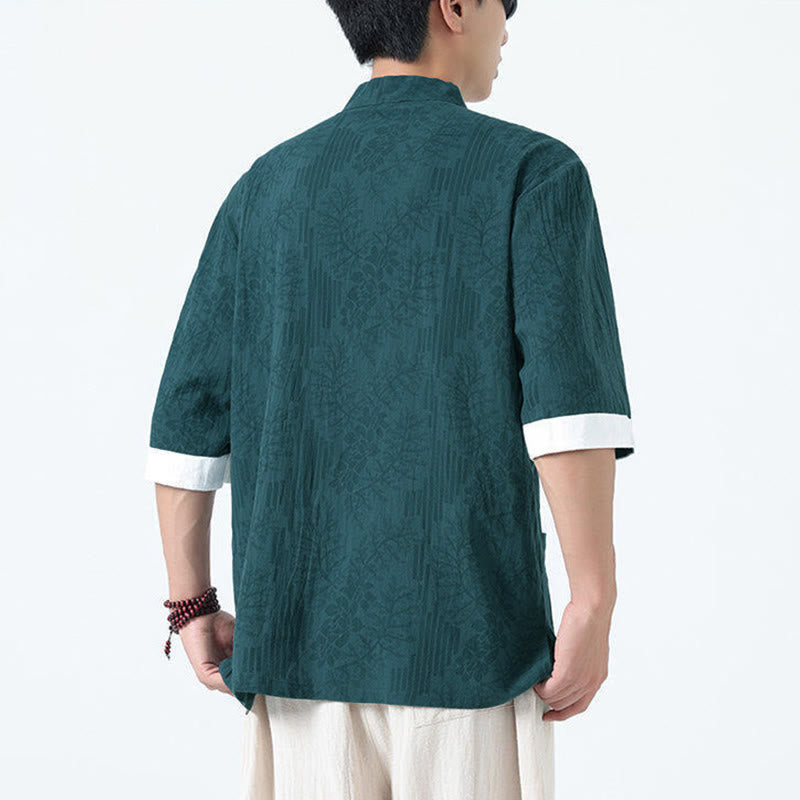 Buddha Stones Chemise Tang Suit pour homme, manches courtes, col brandebourg, en coton, à motif fleurs d'été et herbe, avec poches - image 18