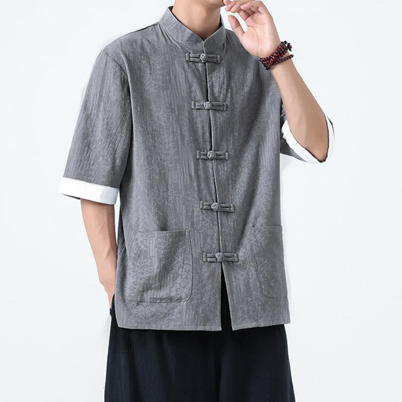 Buddha Stones Chemise Tang Suit pour homme, manches courtes, col brandebourg, en coton, à motif fleurs d'été et herbe, avec poches - image 5