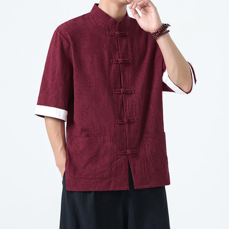 Buddha Stones Chemise Tang Suit pour homme, manches courtes, col brandebourg, en coton, à motif fleurs d'été et herbe, avec poches - image 12