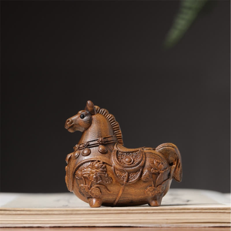 Buddha Stones Mini décoration Année du Cheval Lotus Ébène Bois de Tilleul Bois de Santal Vert 5,5*5*3,2 cm - image 12
