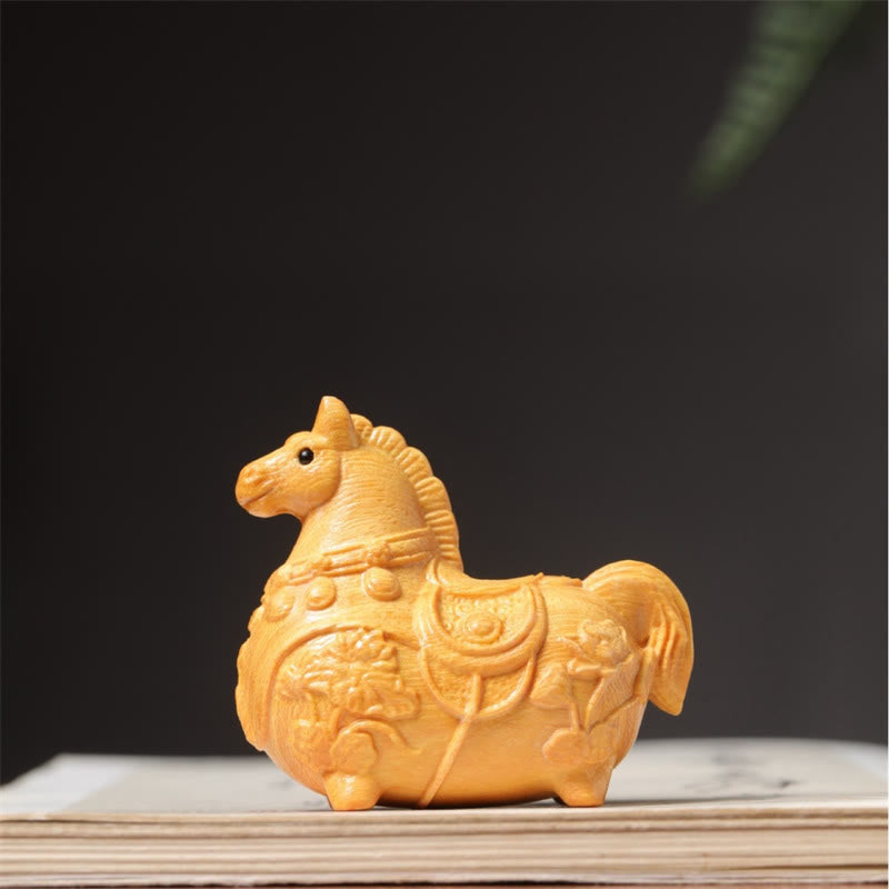 Buddha Stones Mini décoration Année du Cheval Lotus Ébène Bois de Tilleul Bois de Santal Vert 5,5*5*3,2 cm - image 5