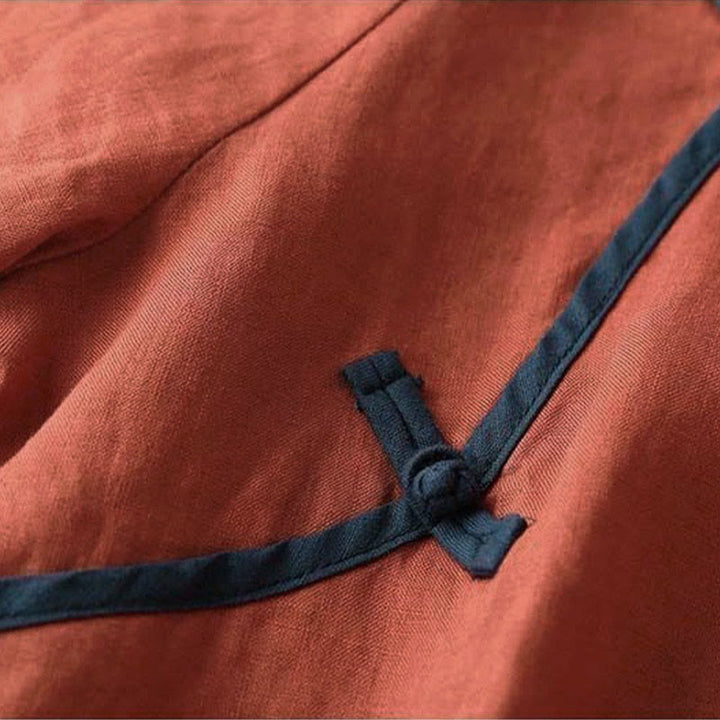 Chemise à manches longues en coton et lin pour femme avec broderie de fleurs rétro et Buddha Stones - image 3