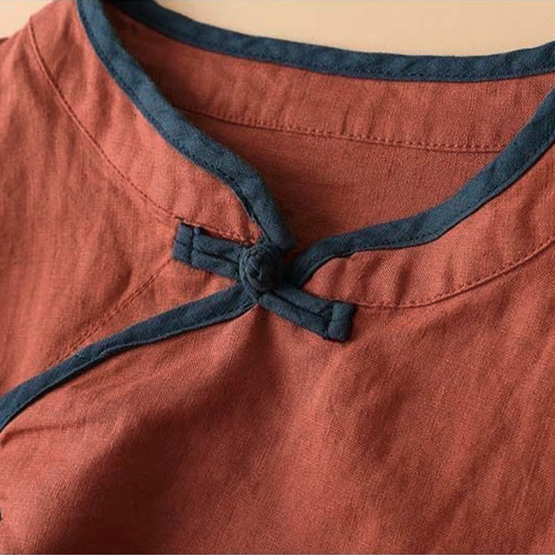 Chemise à manches longues en coton et lin pour femme avec broderie de fleurs rétro et Buddha Stones - image 2