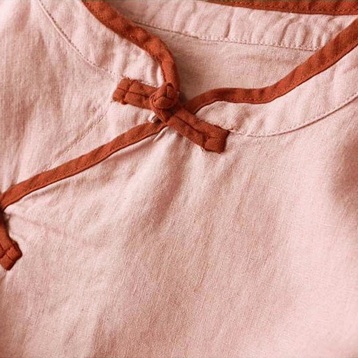 Chemise à manches longues en coton et lin pour femme avec broderie de fleurs rétro et Buddha Stones - image 15