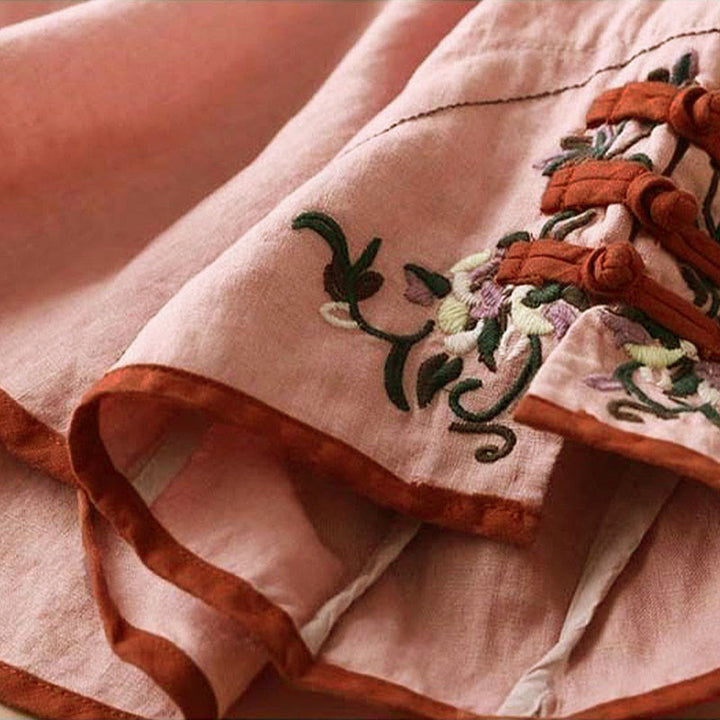 Chemise à manches longues en coton et lin pour femme avec broderie de fleurs rétro et Buddha Stones - image 15