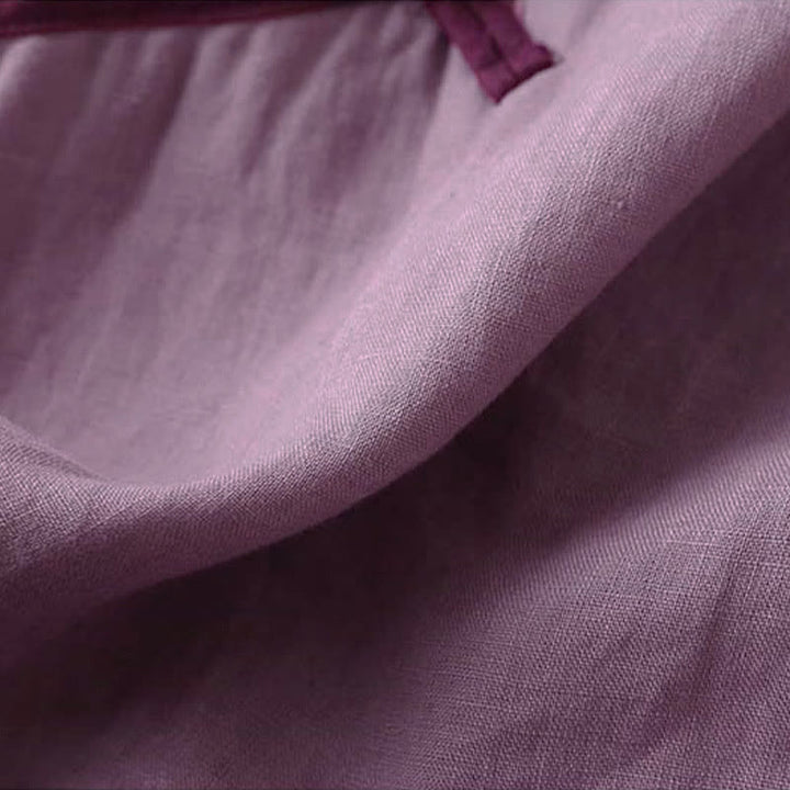 Chemise à manches longues en coton et lin pour femme avec broderie de fleurs rétro et Buddha Stones - image 20