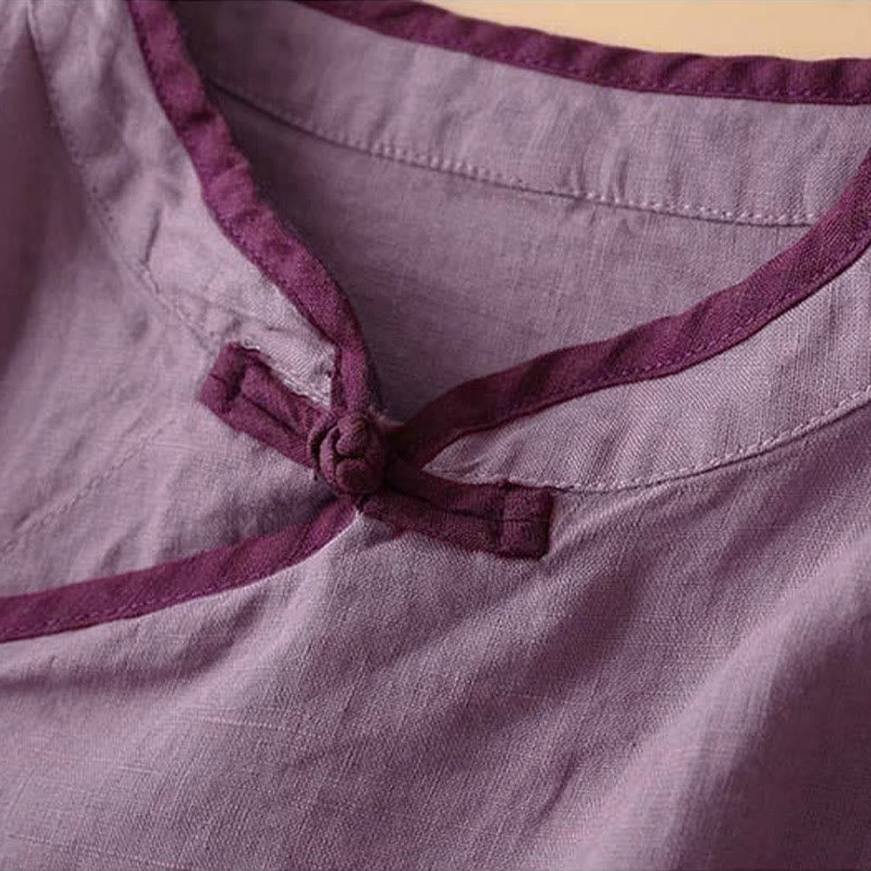 Chemise à manches longues en coton et lin pour femme avec broderie de fleurs rétro et Buddha Stones - image 18