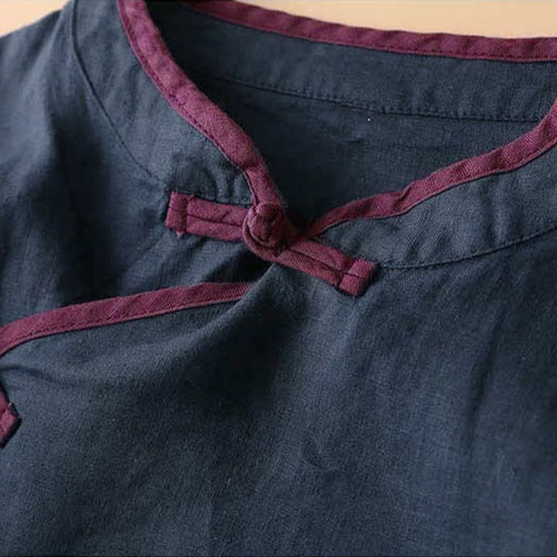 Chemise à manches longues en coton et lin pour femme avec broderie de fleurs rétro et Buddha Stones - image 22