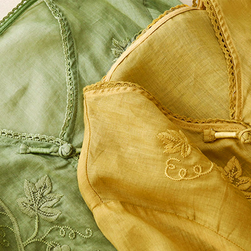 Buddha Stones Chemise en coton pour femme à manches trois-quarts, ornée de dentelle et de motifs de raisins brodés. Fermeture à boutons brandebourg. - image 16