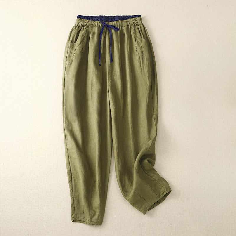 Buddha Stones Pantalon harem femme Commute Color Blocking Design, longueur 7-8, avec poches - Vert olive - US8-10，UK/AU12-14，EU40-42 (2XL) - image 9