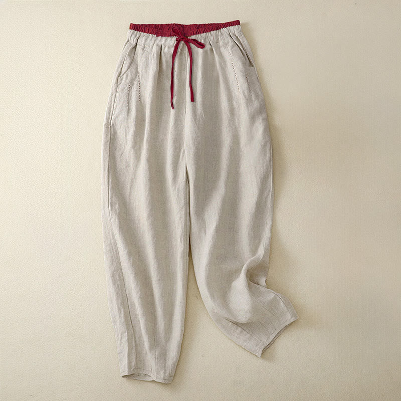 Buddha Stones Pantalon harem femme Commute Color Blocking Design, longueur 7-8, avec poches - Lin - US8-10，UK/AU12-14，EU40-42 (2XL) - image 0