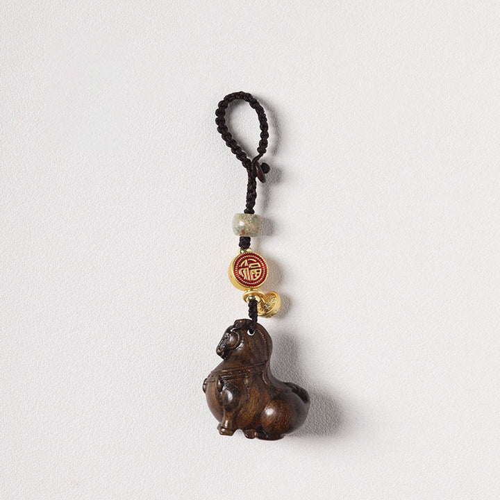 Buddha Stones Porte-clés équilibre en bois de santal rouge, motif Fu, année du Cheval - Ébène - image 11