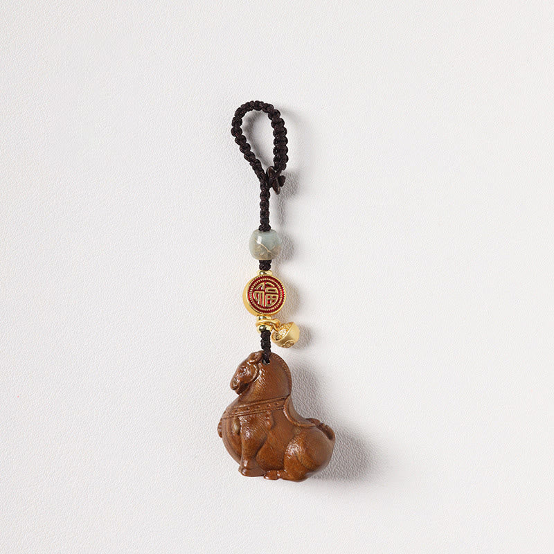 Buddha Stones Porte-clés équilibre en bois de santal rouge, motif Fu, année du Cheval - Bois de santal vert - image 16