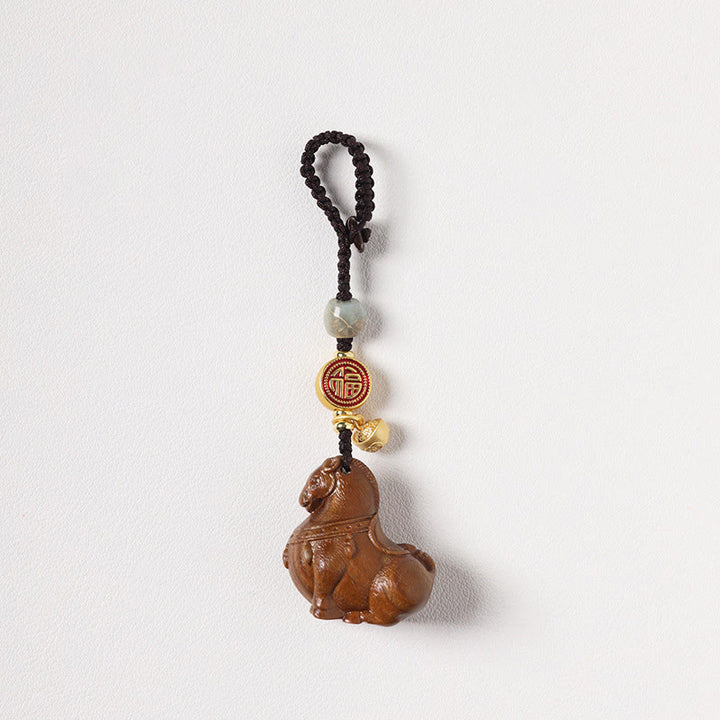 Buddha Stones Porte-clés équilibre en bois de santal rouge, motif Fu, année du Cheval - Bois de santal vert - image 16