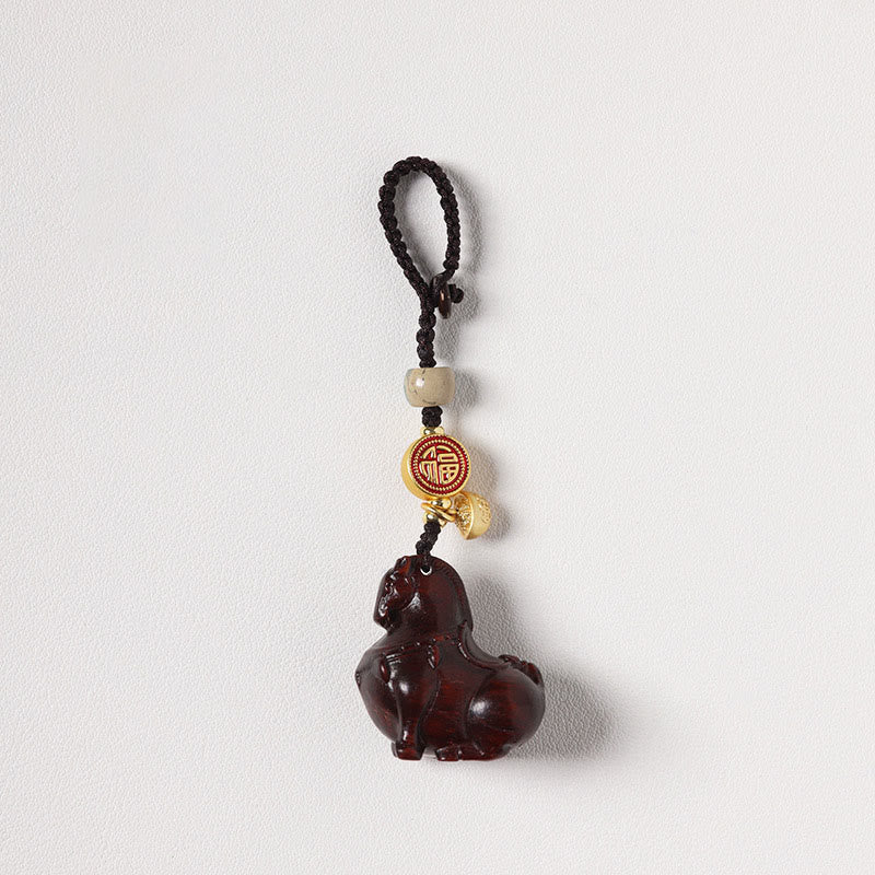 Buddha Stones Porte-clés équilibre en bois de santal rouge, motif Fu, année du Cheval - image 2