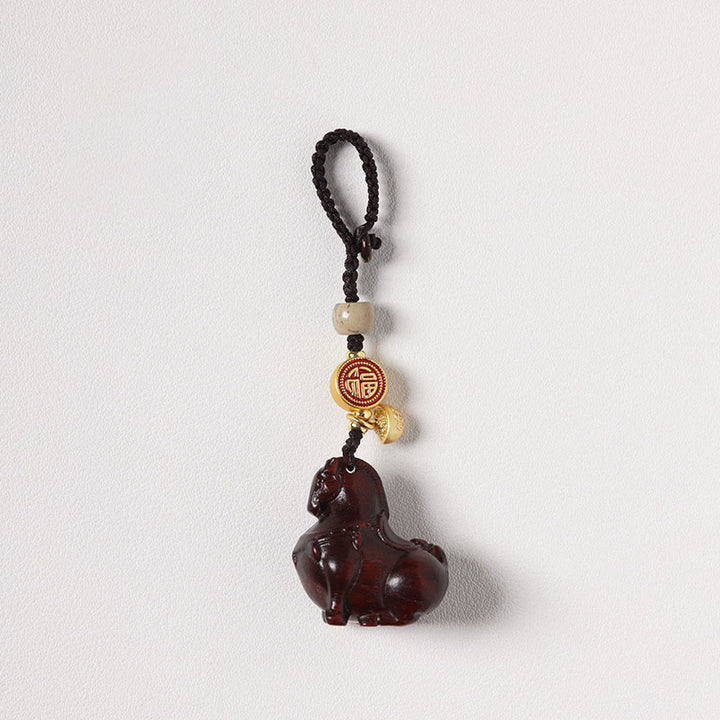 Buddha Stones Porte-clés équilibre en bois de santal rouge, motif Fu, année du Cheval - image 2