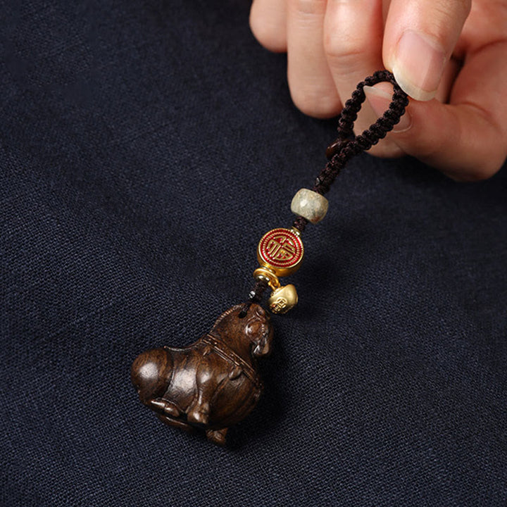 Buddha Stones Porte-clés équilibre en bois de santal rouge, motif Fu, année du Cheval - image 12