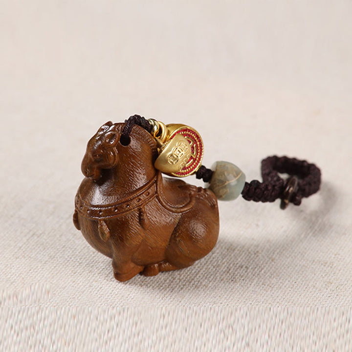 Buddha Stones Porte-clés équilibre en bois de santal rouge, motif Fu, année du Cheval - image 17