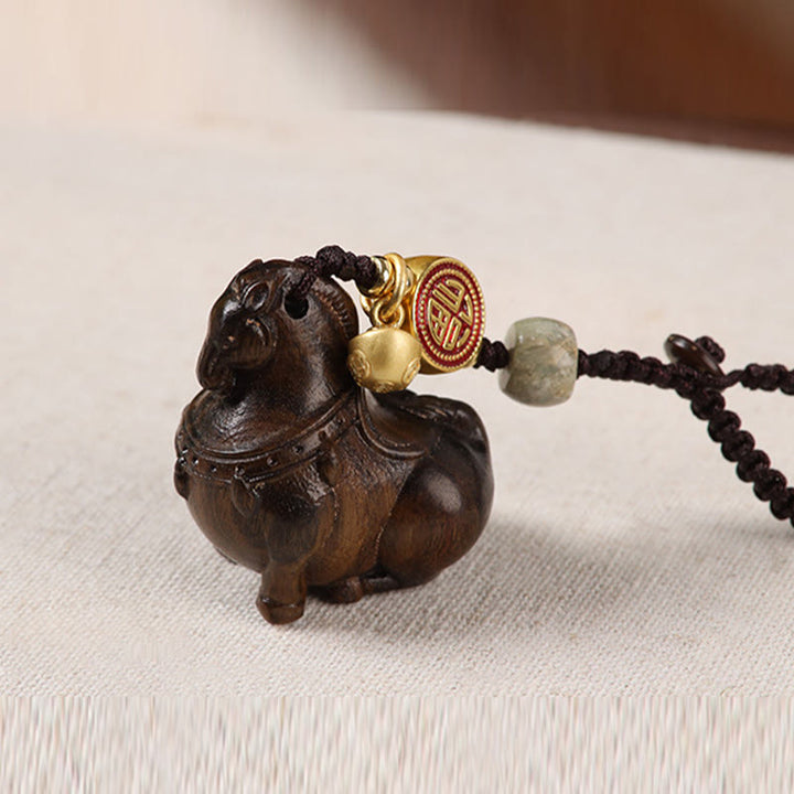 Buddha Stones Porte-clés équilibre en bois de santal rouge, motif Fu, année du Cheval - image 13