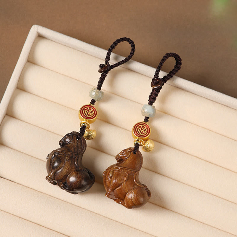 Buddha Stones Porte-clés équilibre en bois de santal rouge, motif Fu, année du Cheval - image 21