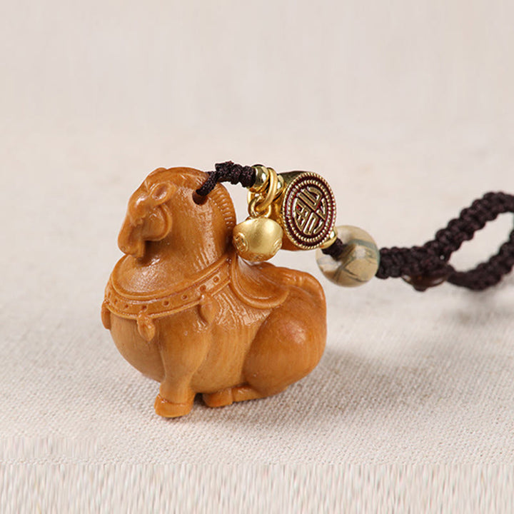 Buddha Stones Porte-clés équilibre en bois de santal rouge, motif Fu, année du Cheval - image 9