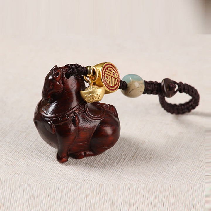 Buddha Stones Porte-clés équilibre en bois de santal rouge, motif Fu, année du Cheval - image 3